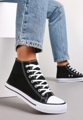 Czarne Trampki na Płaskiej Podeszwie z Lamówką Vinys. Czarne trampki i tenisówki damskie Renee, bez wzorów, bez zapięcia. Za 44.99 zł.