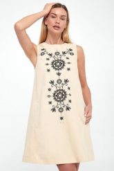 Sukienka z lnem Donald WEEKEND MAX MARA. Sukienki damskie Weekend Max Mara, bez wzorów, bez kołnierzyka, bez ramiączek. W wyprzedaży za 1,111.20 zł.