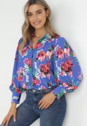 Niebieska Koszula z Guzikami i Mankietami Malayah. Niebieskie koszule damskie Born2be, l, bez wzorów, z tkaniny, klasyczne, bez kołnierzyka, bez ramiączek. Za 129.99 zł.