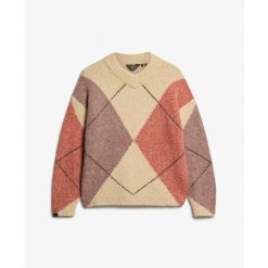 Kardigan oversize z dekoltem w serek i wzorem rombów dla kobiet Superdry. Białe kardigany damskie Superdry, na jesień, m, bez wzorów, bez kołnierzyka. Za 381.50 zł.