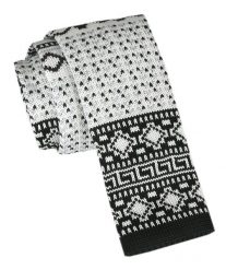 Krawat Knit (Dzianinowy) - Wzór Norweski - Świąteczny - Alties - Biało-Czarny. Białe krawaty i muchy Alties, bez wzorów, z dzianiny, sportowe. Za 55.00 zł.
