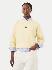 Tommy Jeans Sweter Fluffy Badge DW0DW23831 Żółty jasny Regular Fit. Żółte swetry nierozpinane damskie Tommy Jeans, s, bez wzorów, z jeansu, bez kołnierzyka, bez ramiączek. Za 449.99 zł.