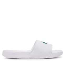 Klapki Lacoste. Białe klapki damskie Lacoste, bez wzorów, bez obcasa, bez zapięcia. Za 129.99 zł.