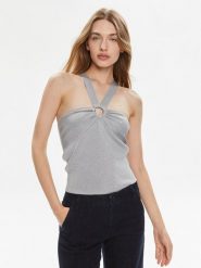 MICHAEL Michael Kors Top MS460W2AFB Srebrny Slim Fit. Szare topy damskie MICHAEL Michael Kors, xl, bez wzorów, z wiskozy, bez kołnierzyka, bez ramiączek. Za 879.99 zł.