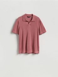 Sweter polo z domieszką lnu - brudny róż. Czerwone swetry męskie Reserved, l, bez wzorów, z wiskozy, bez kołnierzyka, bez ramiączek. Za 129.99 zł.