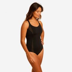 Strój jednoczęściowy do aquafitness damski Nabaiji Elea. Brązowe stroje kąpielowe damskie NABAIJI, s, bez wzorów. W wyprzedaży za 99.99 zł.