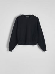 Bawełniana bluza - czarny. Czarne bluzy damskie Reserved, l, bez wzorów, z bawełny, bez ramiączek, bez kaptura. W wyprzedaży za 39.99 zł.