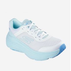 Sneakersy damskie Skechers Max Cushioning. Niebieskie obuwie sportowe damskie Skechers, bez wzorów, bez zapięcia. Za 249.99 zł.