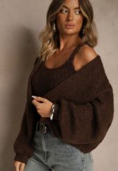 Brązowy Niezapinany Kardigan z Wełną i Wiskozą z Dołączonym Topem Belvane. Brązowe kardigany damskie Renee, s, bez wzorów, z dzianiny, bez kołnierzyka. Za 169.99 zł.