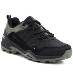 Wodoodporne półbuty trekkingowe męskie nadwymiar softshell czarne DK 17920. Czarne trekkingi męskie DK, z materiału, bez zapięcia. Za 239.99 zł.