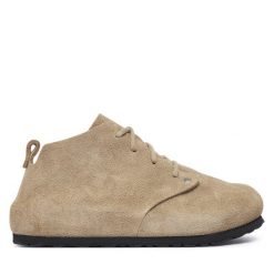 Trzewiki Birkenstock. Brązowe botki damskie Birkenstock, bez wzorów, bez obcasa, na płaskiej podeszwie, bez zapięcia. Za 849.99 zł.