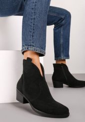 Czarne Botki Kowbojki na Niskim Stożku Mevalira. Czarne botki damskie Born2be, bez wzorów, z jeansu, eleganckie, bez obcasa, na obcasie, bez zapięcia. Za 159.99 zł.
