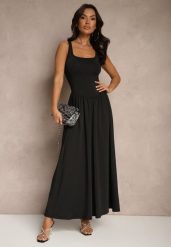 Czarna Rozkloszowana Sukienka z Wiskozą i Kwadratowym Dekoltem Ravvia. Czarne sukienki damskie Renee, na co dzień, l, bez wzorów, z wiskozy, eleganckie, bez kołnierzyka, bez ramiączek, maxi, proste. Za 119.99 zł.