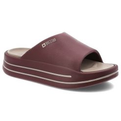 Bordowe Klapki Big Star Modne Obuwie Damskie. Czerwone klapki damskie BIG STAR, na lato, bez wzorów, z materiału, eleganckie, bez obcasa, bez zapięcia. Za 79.99 zł.