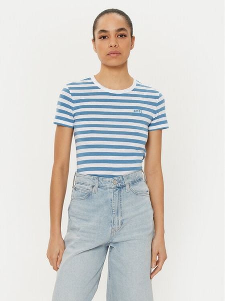 BOSS T-Shirt C_Esla_Striped 50504192 Niebieski Regular Fit. Niebieskie t-shirty damskie Boss, m, bez wzorów, z bawełny, bez kołnierzyka, bez ramiączek. Za 179.99 zł.