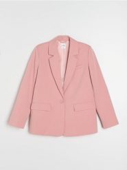 Marynarka z domieszką wiskozy - różowy. Czerwone marynarki i żakiety damskie Sinsay, bez wzorów, z wiskozy, bez kołnierzyka, bez ramiączek. Za 79.99 zł.