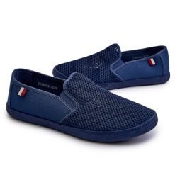 Męskie Ażurowe Tenisówki Trampki Granatowe Koboru niebieskie. Niebieskie trampki męskie na lato, w ażurowe wzory, z gumy, bez zapięcia. Za 96.24 zł.