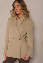 Beżowa Pudełkowa Marynarka Oversize o Dwurzędowym Fasonie z Dodatkowym Guzikiem Pasmira. Brązowe marynarki i żakiety damskie Renee, z aplikacjami, z jeansu, eleganckie, bez kołnierzyka, bez ramiączek. Za 219.99 zł.