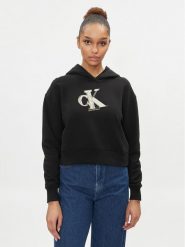 Calvin Klein Jeans Bluza Meta J20J223269 Czarny Regular Fit. Czarne bluzy damskie Calvin Klein Jeans, l, bez wzorów, z bawełny, bez ramiączek, bez kaptura. Za 299.99 zł.