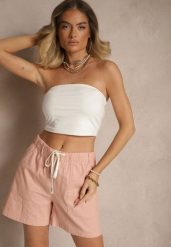 Różowe Wiązane Szorty z Bawełny Basic z Kieszonkami Evitessa. Czerwone szorty damskie Renee, bez wzorów, z bawełny, eleganckie, z podwyższonym stanem. Za 39.99 zł.