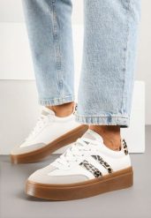Białe Sneakersy Klasyczne Tenisówki Zdobione Wstawkami w Panterkę Nilenisse. Białe trampki i tenisówki damskie Born2be, z aplikacjami, z jeansu, bez zapięcia. Za 79.99 zł.