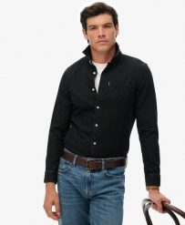 Superdry Essential Koszula denim z długim rękawem z bawełny organicznej. Czarne koszule damskie Superdry, m, bez wzorów, z bawełny, klasyczne, bez kołnierzyka, bez ramiączek. Za 280.80 zł.