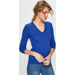 Polo Ralph Lauren - Sweter. Niebieskie swetry nierozpinane damskie Polo Ralph Lauren, l, bez wzorów, z bawełny, bez kołnierzyka, bez ramiączek. W wyprzedaży za 379.90 zł.