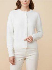 Kardigan z guzikami z domieszką wełny - biały. Białe kardigany damskie Sinsay, l, bez wzorów, z wełny, bez kołnierzyka. Za 49.99 zł.