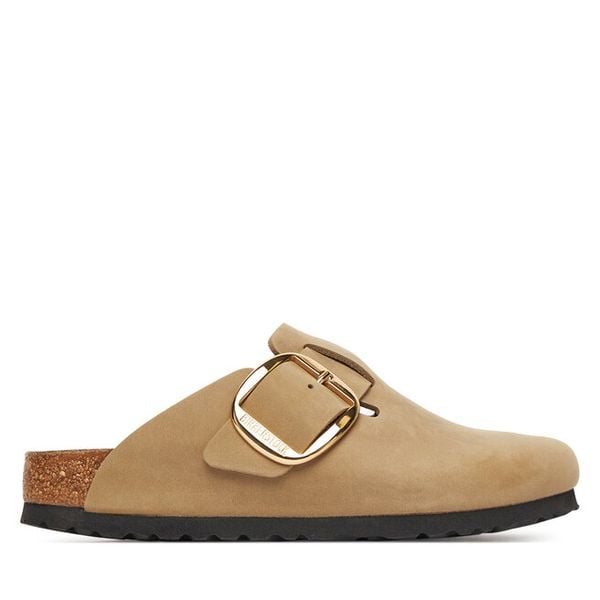 Klapki Birkenstock. Brązowe klapki damskie Birkenstock, bez wzorów, bez obcasa, bez zapięcia. Za 649.99 zł.