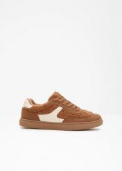 Sneakersy ocieplane w stylu retro. Brązowe obuwie sportowe damskie bonprix, bez wzorów, bez zapięcia. Za 134.99 zł.