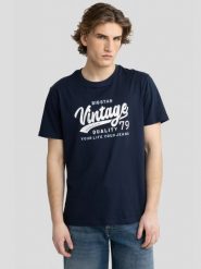 Koszulka męska z nadrukiem na piersi granatowa Gralis 403. Niebieskie t-shirty męskie BIG STAR, l, bez wzorów, z bawełny, bez kołnierzyka, bez ramiączek. W wyprzedaży za 59.99 zł.