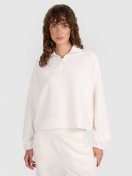 4F Bluza dresowa nierozpinana z modalem damska - biała M. Białe bluzy damskie 4F, m, bez wzorów, z dresówki, sportowe, bez ramiączek, bez kaptura. W wyprzedaży za 159.99 zł.