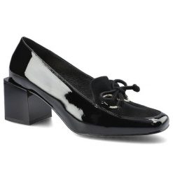 Czarne Półbuty Karino Damskie Eleganckie Buty. Czarne półbuty damskie Karino, bez wzorów, z lakierowanej skóry, biznesowe, bez obcasa, na obcasie, bez zapięcia. Za 239.00 zł.