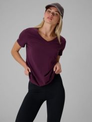 4F T-shirt regular gładki damski - fioletowy M. Fioletowe t-shirty damskie 4F, m, bez wzorów, z bawełny, biznesowe, bez kołnierzyka, bez ramiączek. Za 59.99 zł.