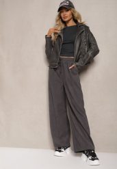 Szare Spodnie o Szerokim Kroju High Waist z Wiązaniem w Pasie Ettianne. Szare spodnie materiałowe damskie Renee, bez wzorów, z jeansu, eleganckie, z podwyższonym stanem. Za 44.99 zł.