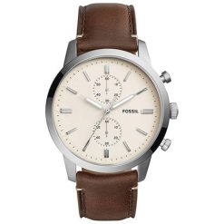 Zegarek "FS5350" w kolorze brązowo-srebrnym. Brązowe, analogowe zegarki męskie Michael Kors, Fossil, bez wzorów, ze skóry, srebrne. W wyprzedaży za 399.95 zł.