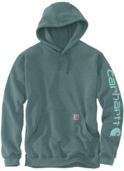 Bluza Carhartt Mid Signature Sleeve Logo Sea Pine. Niebieskie bluzy męskie Visent, m, bez wzorów, bez ramiączek, bez kaptura. Za 265.11 zł.