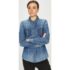 Guess Jeans - Koszula Lalima. Niebieskie koszule damskie Guess Jeans, s, z aplikacjami, z bawełny, casualowe, bez kołnierzyka, bez ramiączek. W wyprzedaży za 349.90 zł.