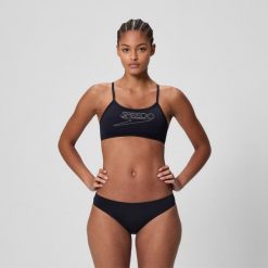 Speedo Dames Bikini Endurance+ Logo Thin Strap Zwart/Wit. Czarne stroje kąpielowe damskie Speedo, bez wzorów. Za 239.99 zł.
