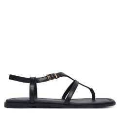 Sandały Tommy Hilfiger. Czarne sandały damskie Tommy Hilfiger, bez wzorów, bez obcasa, na płaskiej podeszwie, bez zapięcia. Za 449.99 zł.