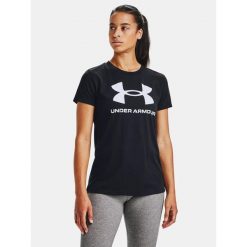 Koszulka fitness damska UNDER ARMOUR 1356305 z krótkim rękawem. Czarne bluzki damskie Under Armour, xl, bez wzorów, sportowe, bez kołnierzyka, bez ramiączek. Za 90.99 zł.