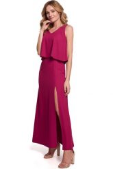 Długa zmysłowa sukienka z falbaną i rozcięciem burgundowa. Czerwone sukienki damskie Sukienki.shop, na imprezę, xl, bez wzorów, eleganckie, bez kołnierzyka, bez ramiączek, maxi. Za 349.00 zł.