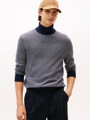 Tommy Hilfiger sweter z dzianiny z zawartością kaszmiru Mężczyźni niebieski|biały, M. Białe swetry męskie Tommy Hilfiger, m, bez wzorów, z dzianiny, bez kołnierzyka, bez ramiączek. Za 379.95 zł.