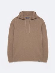 Sweter męski z kapturem beżowy Hoodsy 805. Brązowe swetry męskie BIG STAR, l, bez wzorów, z jeansu, klasyczne, bez kołnierzyka, bez ramiączek. Za 249.99 zł.