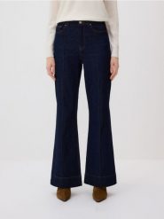Jeansy flare z przeszyciem - granatowy. Niebieskie jeansy damskie Reserved, bez wzorów, z bawełny. Za 159.99 zł.