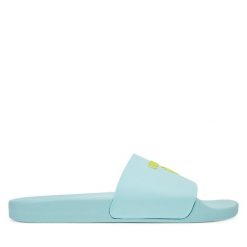 Klapki Guess. Niebieskie klapki męskie Guess, z aplikacjami, bez zapięcia. Za 109.99 zł.