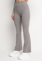Ciemnoszare Legginsy o Kroju Dzwonów z Wysokim Stanem Koritea. Szare legginsy damskie Born2be, bez wzorów, z jeansu. Za 39.99 zł.