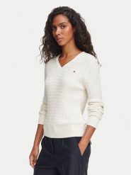 Tommy Hilfiger Sweter WW0WW44987 Kremowy Regular Fit. Białe swetry nierozpinane damskie Tommy Hilfiger, xxs, bez wzorów, z bawełny, bez kołnierzyka, bez ramiączek. Za 529.99 zł.