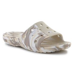 Klapki Crocs Classic Marbled Slide 206879-2Y3 beżowy. Brązowe klapki damskie bez wzorów, sportowe, bez obcasa, bez zapięcia. Za 271.50 zł.