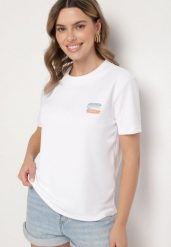 Biały T-shirt z Małym Nadrukiem Tenalera. Białe t-shirty damskie Born2be, l, bez wzorów, eleganckie, bez kołnierzyka, bez ramiączek. Za 29.99 zł.